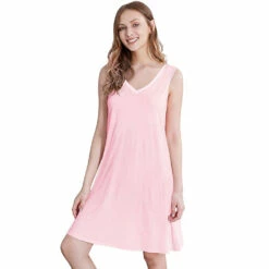 Pink Bamboo Sleeveless Nightdress (A-Line)