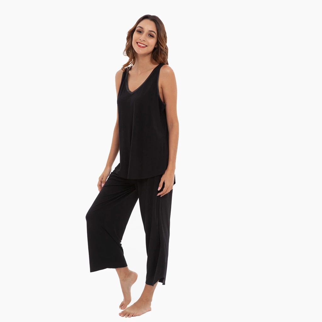 Black Bamboo Sleeveless Capri Set - Image 3