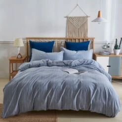 Pinstripe Denim Duvet Cover Sham Set