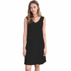 Black Bamboo Sleeveless Nightdress (A-Line)