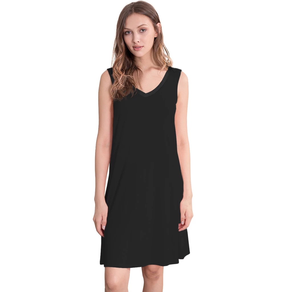 Black Bamboo Sleeveless Nightdress (A-Line)