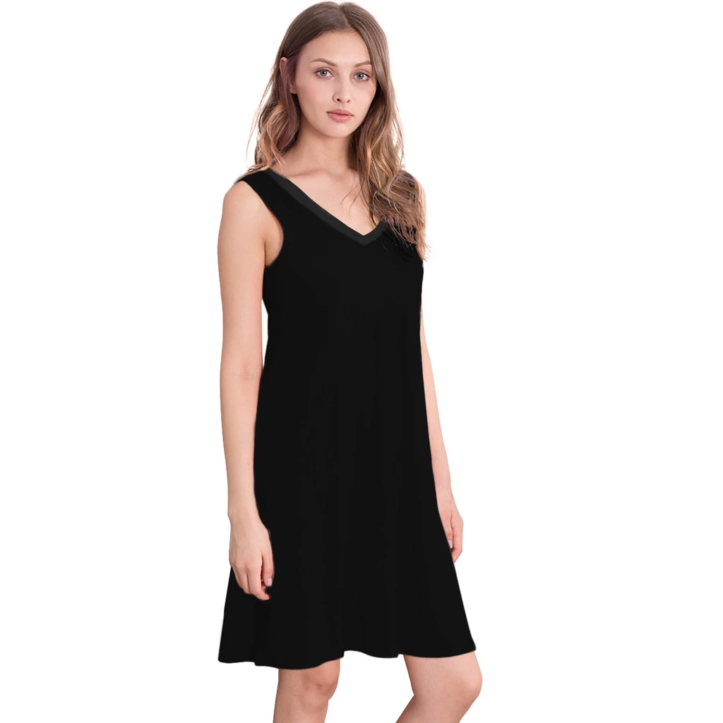 Black Bamboo Sleeveless Nightdress (A-Line) - Image 2