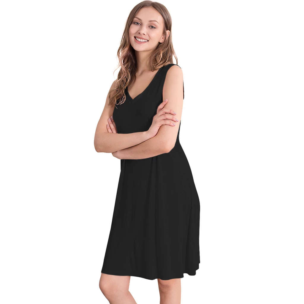Black Bamboo Sleeveless Nightdress (A-Line) - Image 3